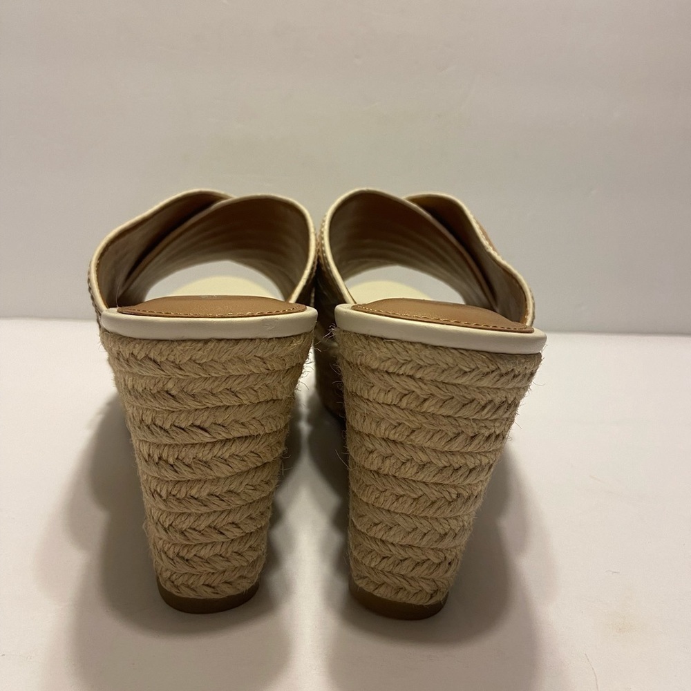 Brand New Coach Florentine Open Toe Leather Wedge Sandals Chalk Sz 10 - Picture 6 of 13